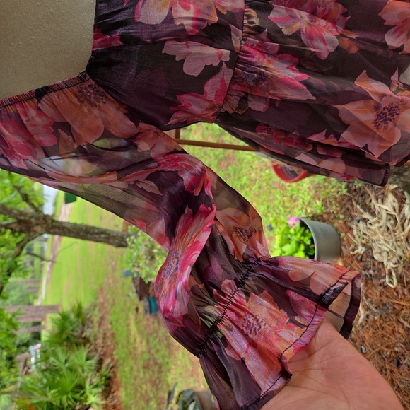 Thirty Thirty Black With Pink Floral Peplum Baby Doll Poof Sleeve Top - Picture 7 of 13